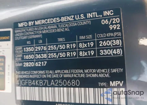 2020 Mercedes-Benz Gle 350 4Matic z USA, uszkodzony, nr VIN 4JGFB4KB7LA250680